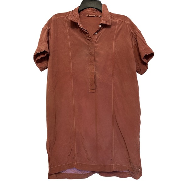 Athleta Shirt Shift Dress Womens Size XS Red Pink 100% Silk 1/4 Button Popover - Picture 1 of 7